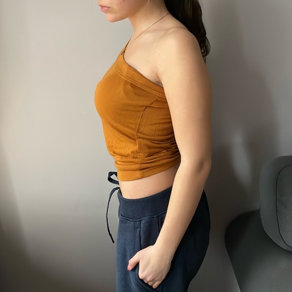 Free People One Sleeve Off Shoulder Mustard Sweater - Picture 3 of 7